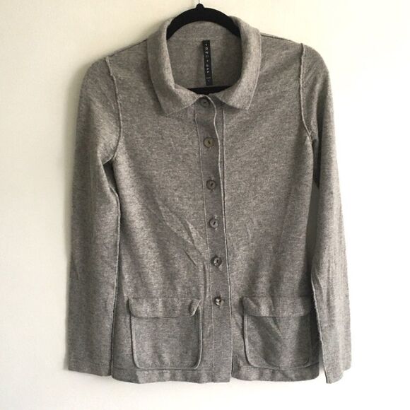 TANA + BEE Cashmere Wool Button Front Blazer Cardigan Sweater Grey S - Picture 4 of 11